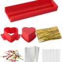 Heart Cake Pop Cutter Set with Tray and Sticks, Cake Pop Maker, Baking Molds Kit for Parties, Pastry Making, Home Baking (Red)