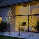 Set of 3 Lighted Tree 3FT 5FT and 6FT LED Artificial Tree for Decoration Inside and Outside Home Patio Wedding Festival Christmas Decor Warm White (14ft, Brown)