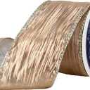 VATIN Light Champagne Crinkled Wired Ribbon with Metallic Edge, Christmas Ribbon for Garland, Wreaths, Topper Bow, Swags, Christmas Tree Decoration 2-1/2 Inch x 10 Yard