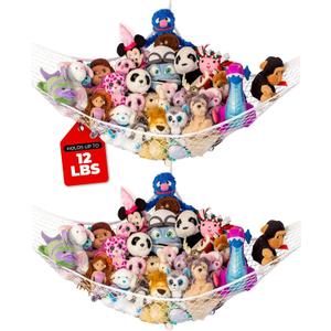 Lilly's Love Stuffed Animal Hammock | Corner Hanging Organizer, Toy Storage, Stuffed Animal Storage Net | Made from Quality Fishing Net, Holds 12lbs | 67"x47"x47" (White, 2 Pack)