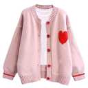 Women Cute Cardigan Sweater Kawaii Love Knitted Y2K Button Outerwear Pink XL