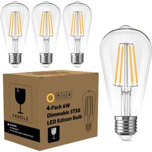 LED Light Bulbs Edison dimmable Bulbs Warm White 2700K Light Bulbs,E26 Base Energy Saving Equivalent 60W Incandescent watt,Antique Glass Style for Home, Bedroom. (2700k Warm White, 4-Pack)