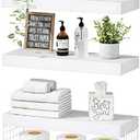 QEEIG Bathroom Shelves Over Toilet - Wall Mounted Floating Shelves Toilet Paper Storage Small Farmhouse Decor Shelf 16 inch Set of 3, White (019-W3)