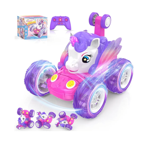 Remote Control Car for Girls 3 4 5 6 7 8 9 Years Old, Unicorn Gift RC Stunt Car with Colourful Lights Kids Toy Birthday Xmas Stocking Filler Outdoor Game Monster Truck Pink