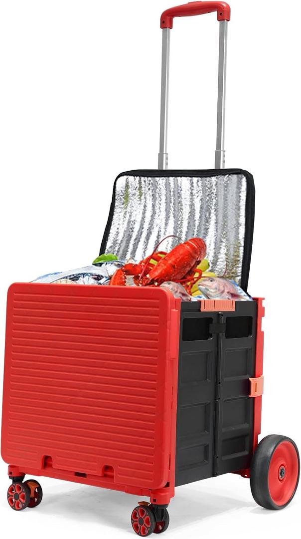 Cooler Bag WheeledLarge Insulated Rolling Cooler Collapsible Leakproof Portable Hard Framed Ice Packs for Camping Picnic Beach Travel