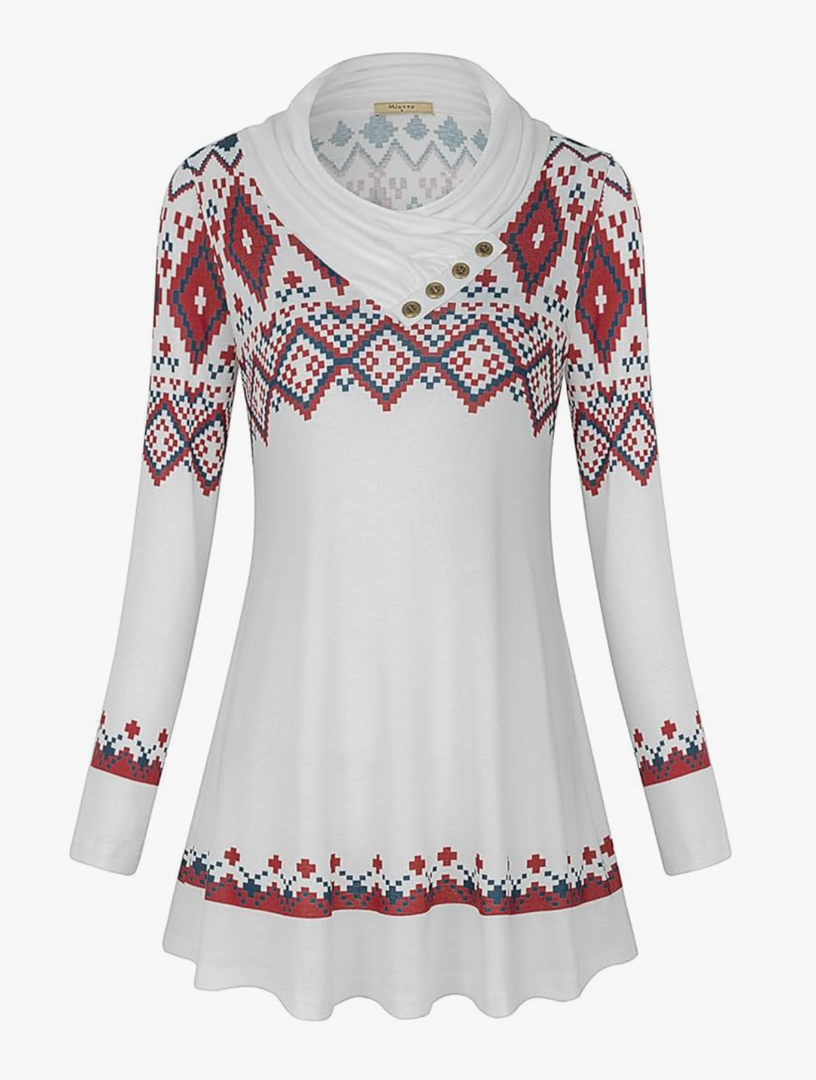 Miusey Women's Long Sleeve Cowl Neck Form Fitting Casual Tunic Top Blouse 3XL