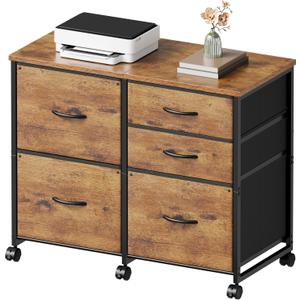 YeTom Lateral File Cabinet with 5 Drawers Rolling Filing Cabinets Under Desk Storage Printer Stand with Wheels,Mobile File Cabinet for Home Office,Rustic Brown