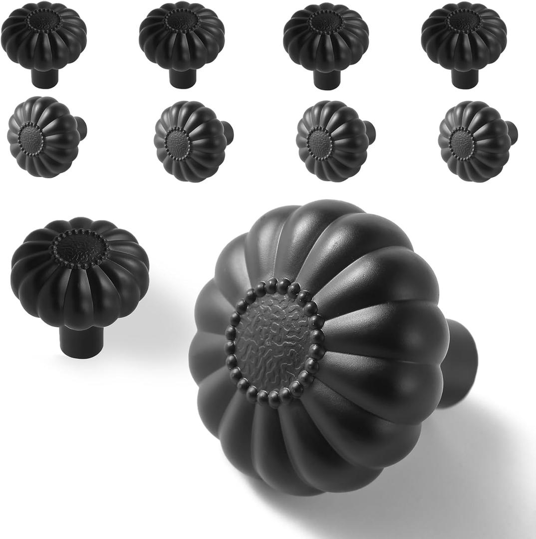 Matte Black 8 Pack Drawer Cabinet Knobs Kitchen Closet Dresser Cupboard Furniture Pulls Bathroom Bedroom Drawers Cabinets Hardware Flower Farmhouse Single Hole Knob Vanity Handles Solid Zinc Alloy