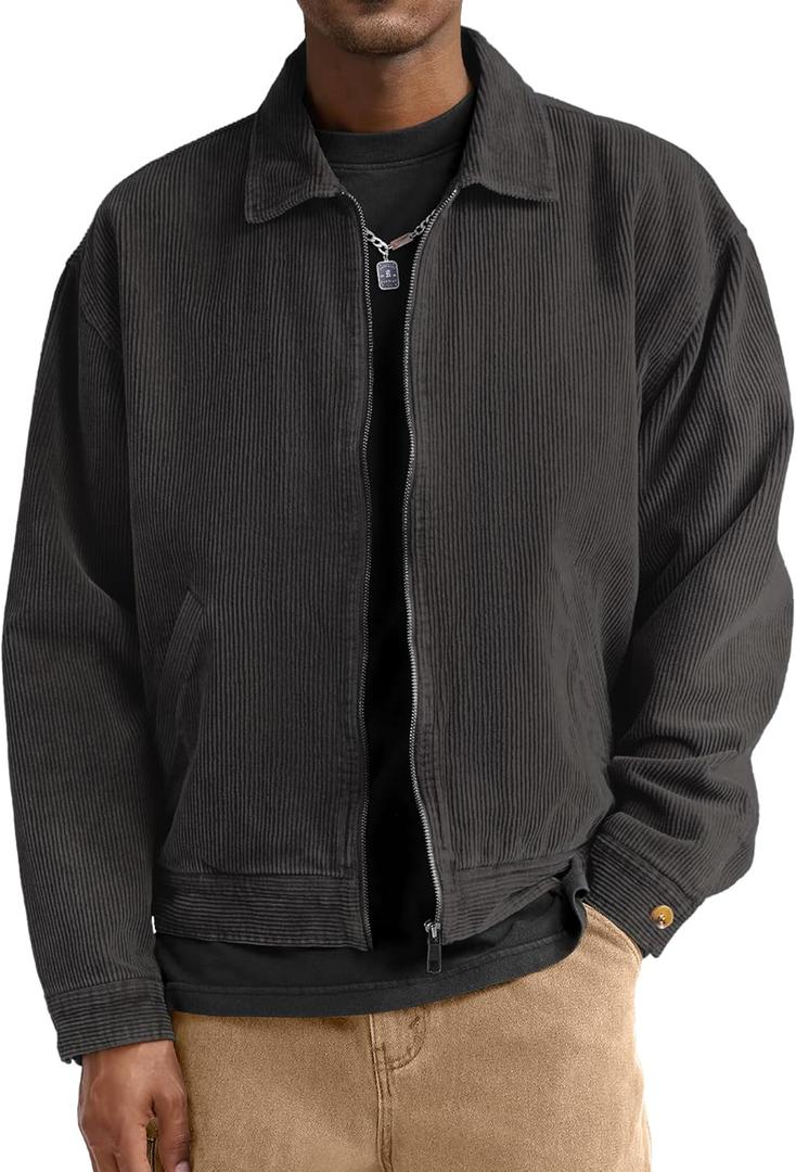 Comdecevis Mens Corduroy Jacket Lightweight Zip Up Goft Jackets for Men XL Dark Gray