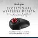 Kensington Orbit Wireless Trackball with Scroll Ring - Black-Red (K70990WW),