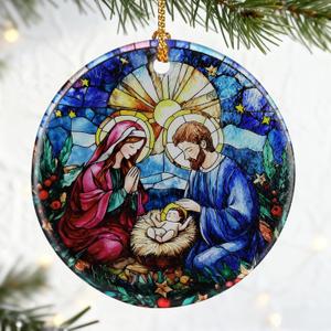 2 x Christian Gifts: Nativity Scene Ornament | Christmas Ornaments (Holy Family Christmas Decor), Christian Holiday Decor, Religious Gifts, Baptism Gift & Xmas Gift
