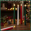 Baquler 6 Pcs 11'' Christmas Flameless Taper Candles Green Red White Battery Operated Candles LED Plastic Flickering Candlesticks for Christmas Wedding Church Dinner Home Decor