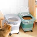 Collapsible Dog Food Storage Container with Lids, Airtight Rice Flour Cereal Sugar Cat Pet Bird Seed Containers Dispenser Bin Bucket with Rolling Wheel, 20 25 30 Lbs Plastic Sealable Kitchen Holder (Black)