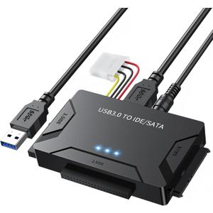 POSUGEAR USB 3.0 to IDE and SATA Adapter, Hard Drive Adapter Cable Universal for 2.5/3.5 inch HDD/SSD Hard Drive Disk, Hard Drive Reader with 12V/2A Power Adapter