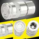 2PCS 1/2 NPT Flat Face Hydraulic Couplers, Bobcat Skid Steer Quick Connect Fittings with 4PCS Dust Covers