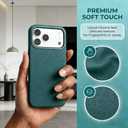 Leather Phone Case for iPhone 17 Pro, Magnetic Attraction, Camera Protection, Fingerprint Resistant (Dark Green, iPhone 17 Pro)