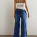 Womens Mid Rise Wide Leg Jeans Casual Baggy Pull-On Jeans Trendy Long Denim Pants with Pockets (Blue, S)