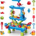 4-Tier Sand and Water Table for Kids, Outdoor Splash and Play Activity Set for Boys and Girls Ages 3 4 5 6 7 8 Years, Summer Beach & Poolside Sensory Toys for Fun Water Play