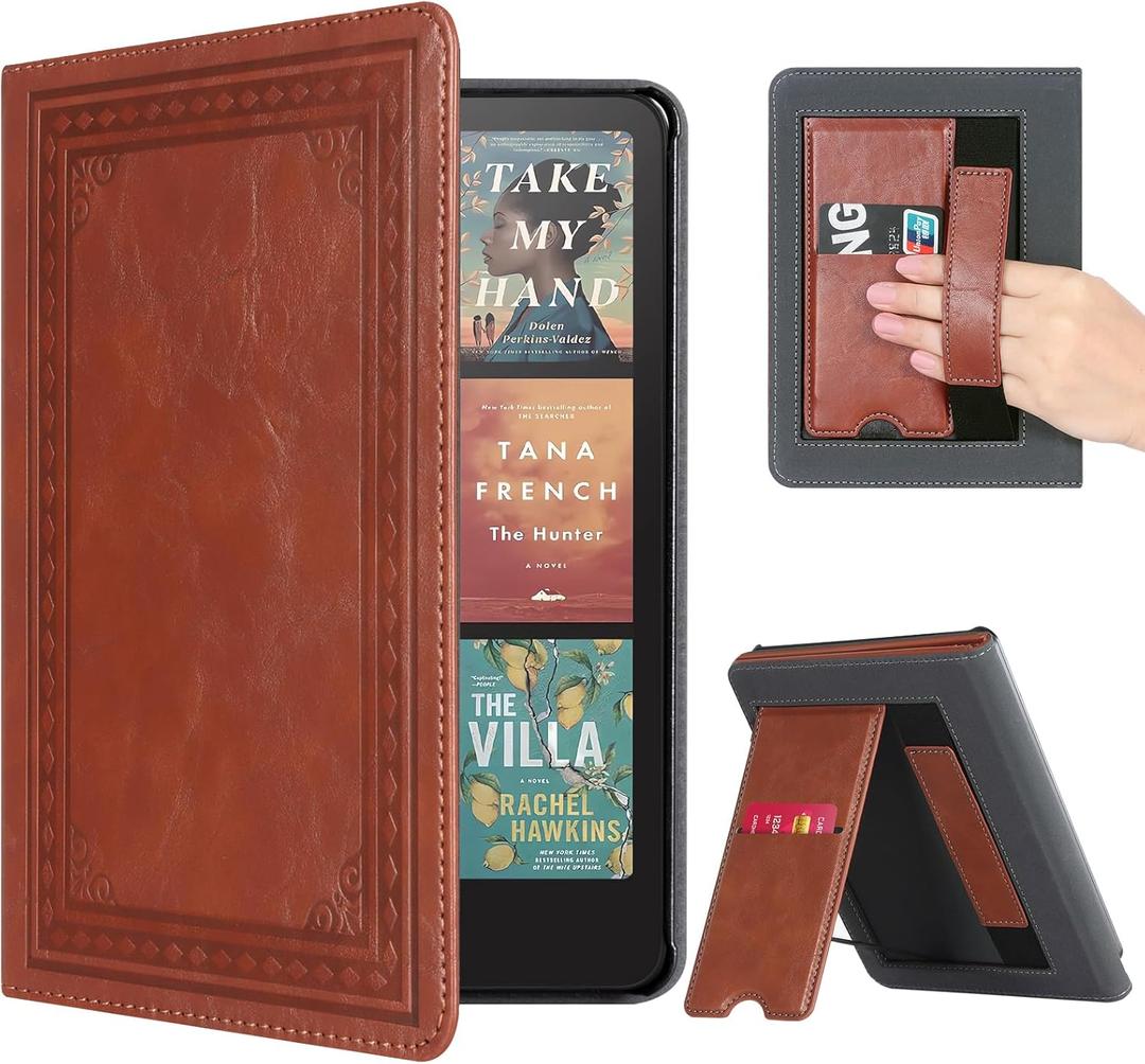 CoBak Case with Stand for Kindle Paperwhite 12th Gen 2024 Released (7") & Kindle Colorsoft Signature Edition - Durable PU Leather Cover with Auto Sleep Wake, Card Slot, Hand Strap Feature, Vintage