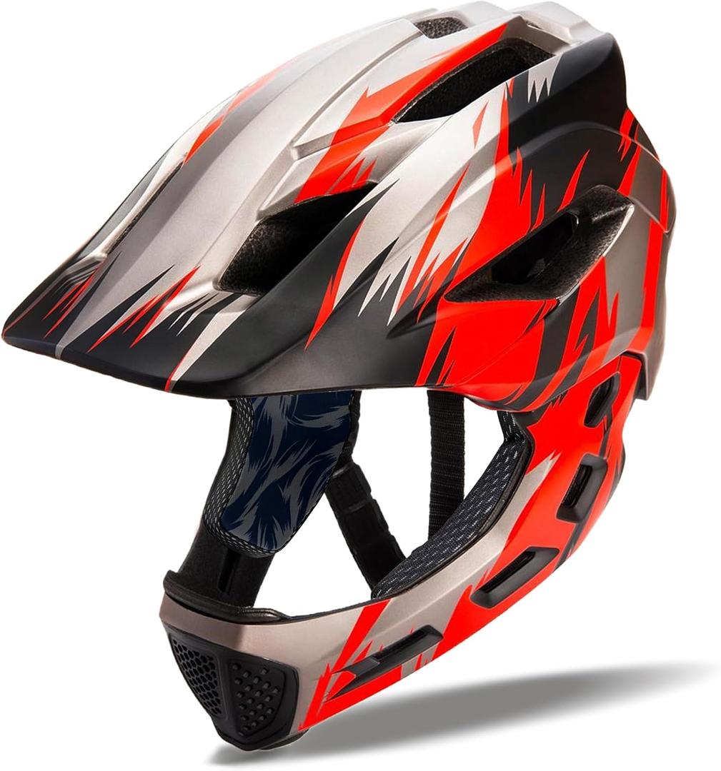 Toddler and Kids Full Face Helmet, Girl and Boy BMX Multi-Sport Detachable Mountain Dirty Bike Helmet  Head Circumference., 20.25-22.05"