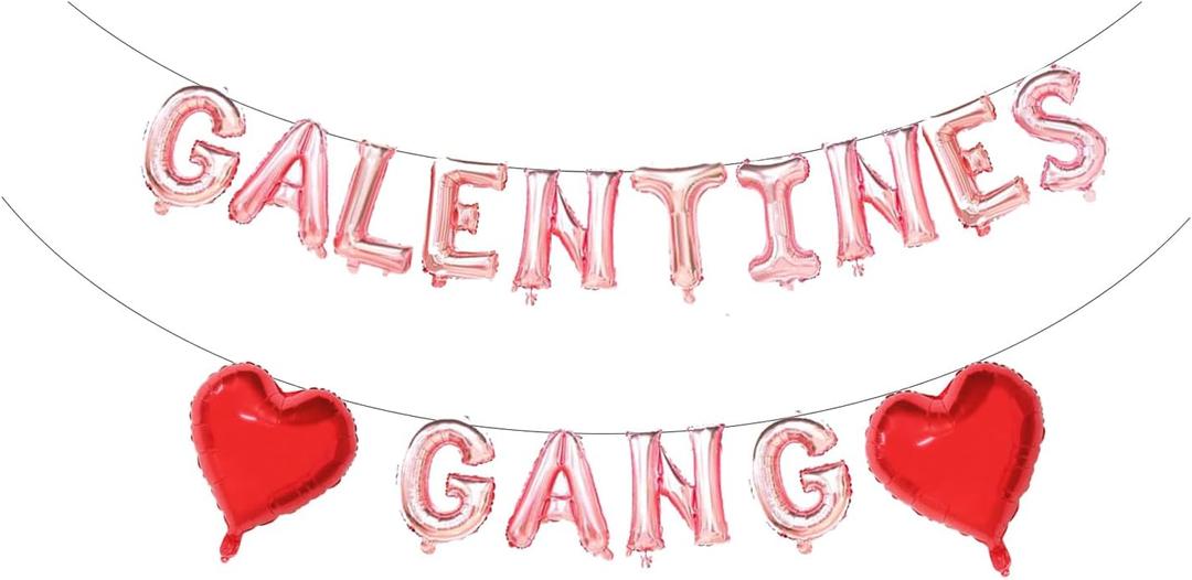 Galentines Gang Rose Gold Balloons, Banner Decor for Valentine's Day