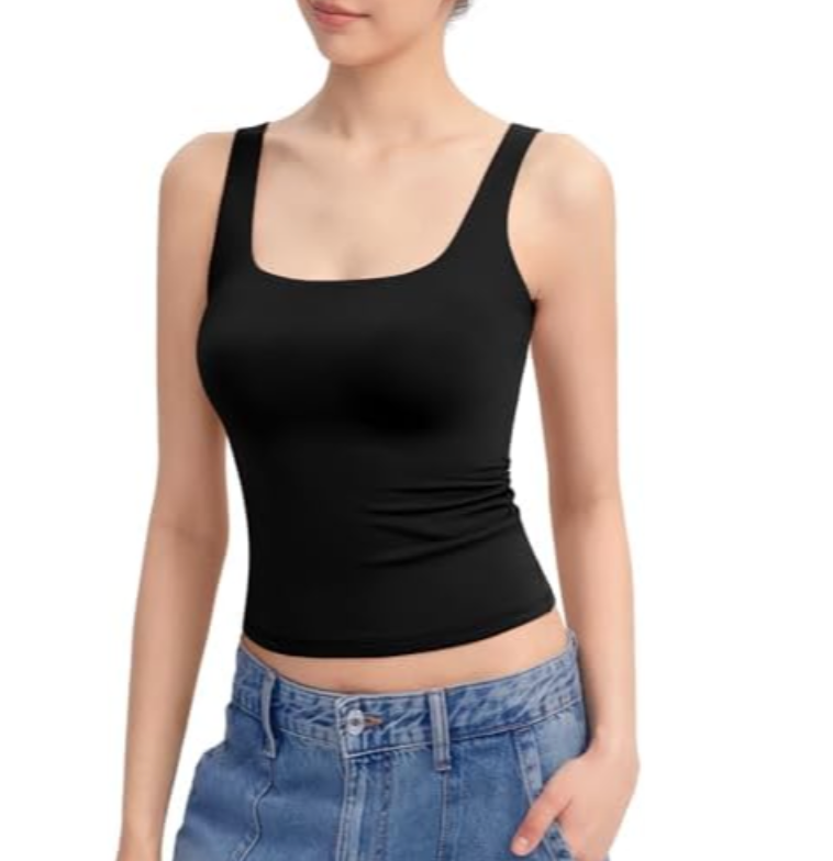 PUMIEY Womens Square Neck Tank Top Sleeveless Double Lined Basic Tops Sharp Collection, Small