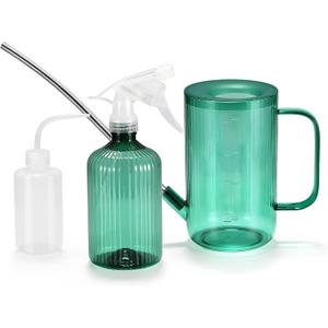 ONEDONE Watering Can Indoor Plants - Plant Watering Can 34 OZ, Long Spout Small Watering Can for House Plants Garden Potted Flowers with Spray Bottle, Squeeze Bottle Green