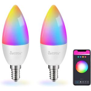 2 Pack E12 LED Light Bulb Work w/Google Siri Alexa Light Bulb 5W Type B Smart Bulb RGBCW 16 Million Color Changing Light Bulb 2.4G WiFi B11 Candelabra Bombillos Work w/Smart Life AvatarControls APP