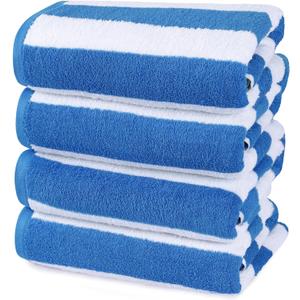 Utopia Towels 4 Pack Cabana Stripe Beach Towel, 30 by 60 Inches, Oversized 100% Ring Spun Cotton Pool Towels, Highly Absorbent Quick Dry Bath Towels for Bathroom, and Swim, Blue (30X60 Inch - 4 Pack, Blue)