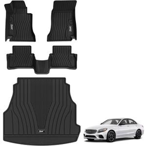 3W Floor Mats & Cargo Liner for Mercedes Benz C-Class 2022-2025 2026 C300/C43 AMG/C63 AMG S E (Fit Sedan Only), TPE All Weather 1st & 2nd Row Set Floor Liner for Benz C-Class Car Mats