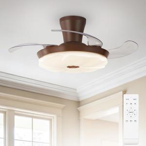 Depuley Retractable Ceiling Fans with Lights: 42" Walnut Flush Mount Fandelier with Light and Remote & APP Control - 6 Speed Dimmable LED Ceiling Fan with Retractable Blades for Living Dinning Room