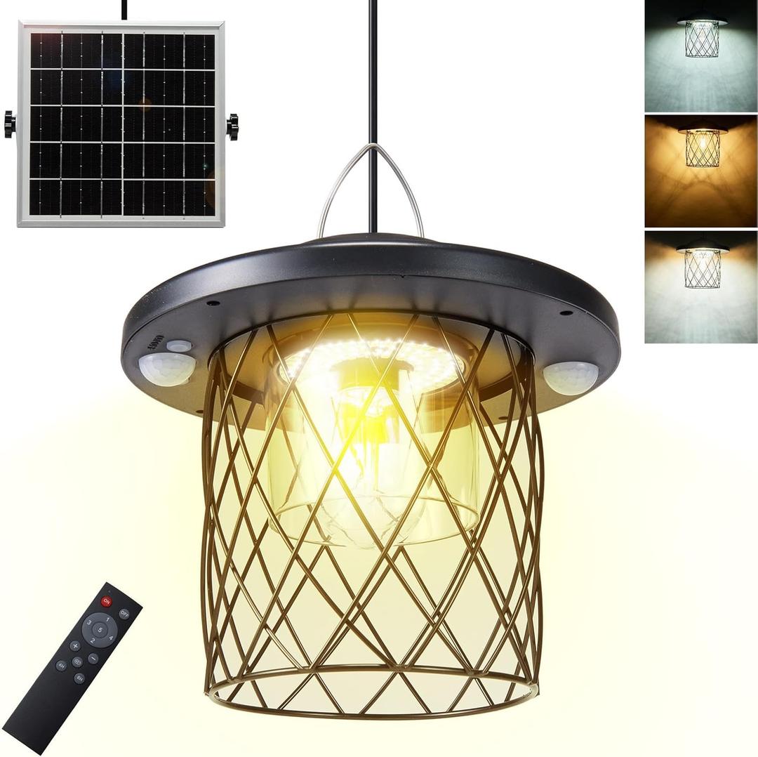 HULPPRE 3000lm Solar Shed Light,Daytime or Night,Classic Metal Solar Lights Indoor&Outdoor with E27 Bulb,Cool or Warm White,5 Modes Barn,Chicken Coop Light,Pendant Lamp for Patio,Garden,Yard,Gazebo