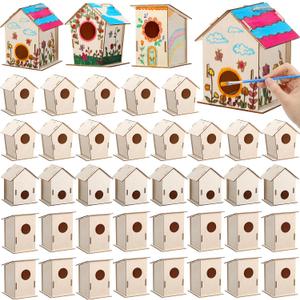 DoubleFill 12 Pcs Bulk Wooden Bird Houses Kits for Kids DIY Bird House Kit Unfinished Wood Birdhouse Wooden Crafts to Paint, Build, and DIY for Valentines Crafts Classroom Activity, 3 Styles