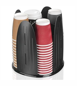 MYITYARD Rotating Coffee Cup Dispenser, Paper Cup Holder with 4 Compartments, Cup and Lid Organizer for Countertops, Removable Paper Cup Dispenser for Kitchen, Coffee Stations, Black