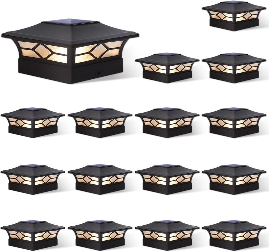 Solar Post Cap Lights Outdoor 16pack, Waterproof Solar Powered Deck Fence Post Lights for 4x4 Wood/Vinyl Posts, Solar Outdoor LED Light with Cool/Warm Lighting Decorate Garden Patio Porch (Black) Solar Post Cap Lights Outdoor 16pack, Waterproof Solar Powered Deck Fence Post Lights for 4x4 Wood/Vinyl Posts, Solar Outdoor LED Light with Cool/Warm Lighting Decorate Garden Patio Porch (Black)