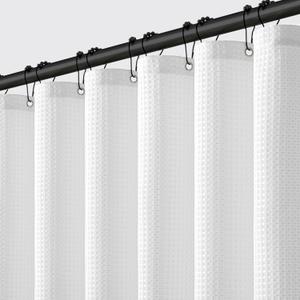 MIULEE Stall Waffle Weave Fabric Stand Up Shower Bath Curtain with 6 Metal Hooks Small Heavy Duty Washable Waterproof Narrow Thick Cloth Half Shower Curtains Set for Bathroom Hotel,W36*L72,White