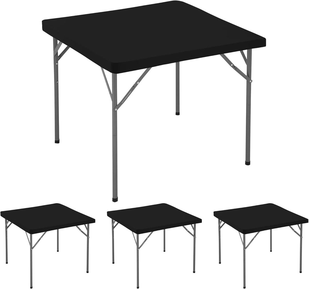 Fitted Square Tablecloth 36x36 Inch-4 Pack Black Card Elastic Spandex Table Clothes-Small Stretch Folding Table Cover Topper Cap for Kitchen Dining Picnic Patio Outdoor Party Tables