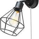 GLOBE Electric 65291 1-Light Plug-in or Hardwire Industrial Cage Wall Sconce, Matte Black Finish, On/Off Rotary Switch, 6ft Clear Cord, Wall Lights for Bedroom, Bulb Not Included