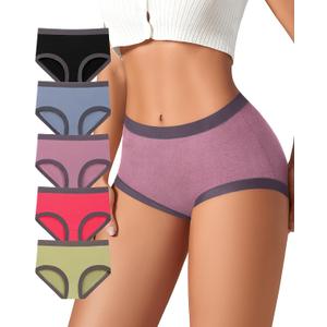 ASIMOON Women's Cotton Underwear Mid Waisted Ladies Panties Soft Breathable Full Coverage Briefs 5 Pack,XL