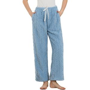 LYCY Fluffy Pajama Pants for Women, Comfy Fuzzy Pj Bottoms with Pockets Drawstring Fleece Sleepwear Soft Winter (Medium, Dark Blue)