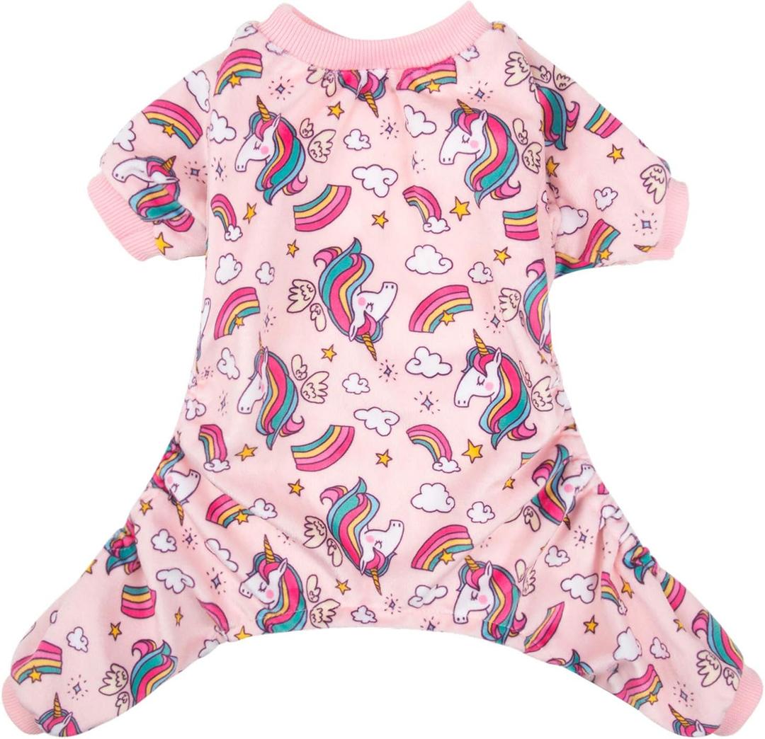 CuteBone Small Dogs Outfit Soft Puppy Onesies Pjs Dog Pajamas Pet Coat Cat Apparel Comfy Doggie Jumpsuit Bodysuit for All Seasons P67 XXL (Pink unicorn)
