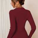 ZAFUL Women Long Sleeve Polo Sweater V Neck Button Down Ribbed Knit Cardigan Top (Red, XL)
