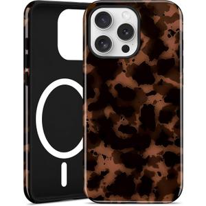 Jusy Compatible with MagSafe Brown Tortoise Shell Print Phone Case for iPhone 16 Pro Max, Amber Trendy Luxury Magnetic Soft TPU and Hard PC Protective Phone Cover for Women Girls - Brown