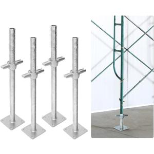 jxgzyy 4 Pcs 24" Adjustable Scaffold Leveling Jack 1-3/8" OD Galvanized Screw Jack with Base Plate Threaded Rod Scaffolding Feet for Baker-Style Scaffolding