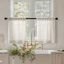 CUTEWIND Cream Linen Cafe Curtains 24 inch Length 2 Panel Set Rod Pocket Farmhouse Short Kitchen Window Curtains Over Sink Light Filtering Semi Sheer Small Window Drapes for Bathroom Camper W26xL24 (Natural)