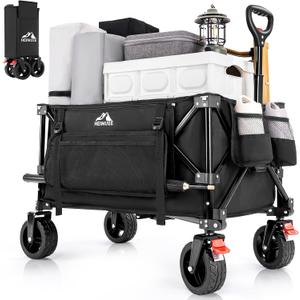 150L Wagon Cart Foldable, Heavy Duty Collapsible Utility Wagon with 220lbs Capacity, All-Terrain Beach Wheels, Portable Garden Cart for Camping, Sports, Outdoor, Shopping, Black