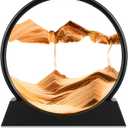 Herecanli Moving Sand Art Picture - 3D Quicksand Painting Decor - Round Glass 3D Deep Sea Sandscape - Relaxing Decoration for Home,Office,Desk,Mantle,Bookshelf,Room- (Yellow, 7 in)