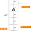 Furnulem 6 Tier Corner Shelf with LED Light, 67.5 Tall Standing Shelf Organizer, White Narrow Bookshelf with Storage Rack for Wall Corner, Living Room, Bedroom, Metal Frame, Wood Display Shelf