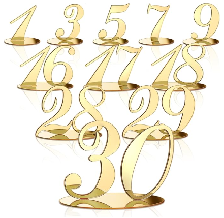 30 Pcs Table Numbers Gold Wedding Table Numbers for Reception Acrylic Banquets Table Numbers with Stand Holder Elegant Mirror Table Numbers for Wedding Party Birthday Anniversary Event Catering Decor