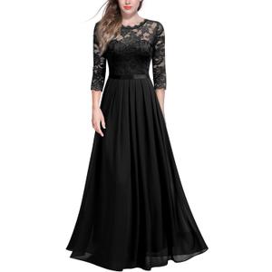 Miusol Women's Elegant Floral Lace 3/4 Sleeve Bridesmaid Formal Maxi Dress (Black)